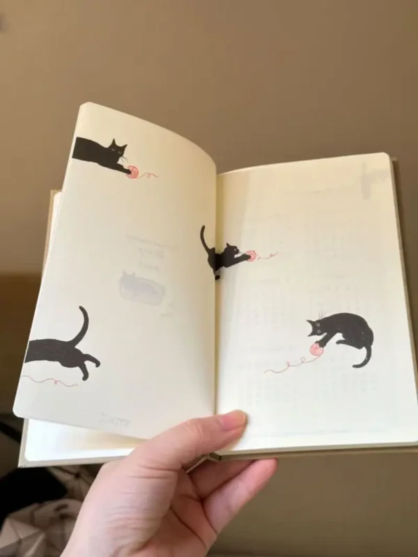 1pc 2025 Cycle Plan B6  Cute Black Cat Design Linen Notebook