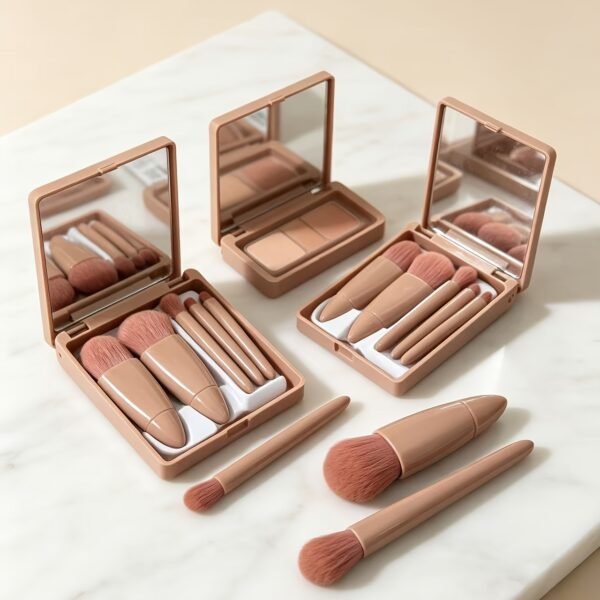 Portable 5-Piece Makeup Brush Set with Mirror Storage Case