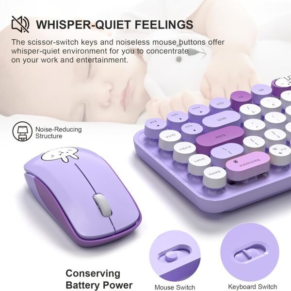 2.4G Wireless Retro Keyboard and Mouse Set with 68-Key Round Keycaps for Laptop PC