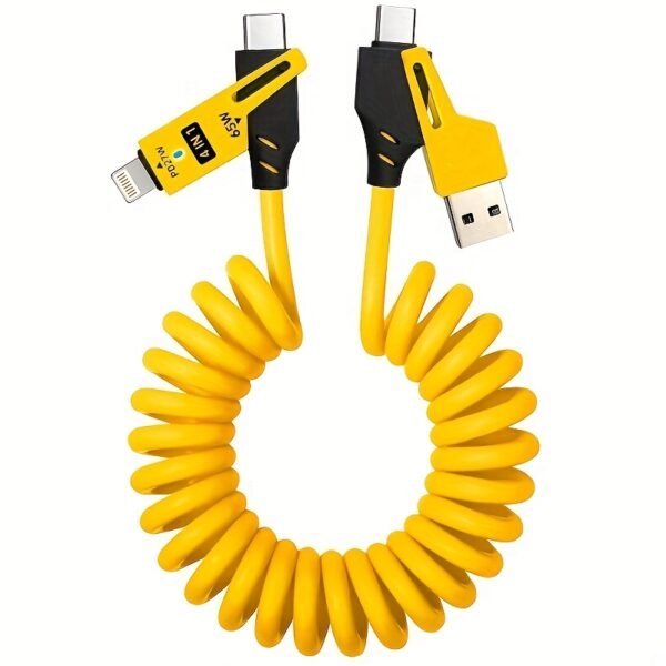 4-In-1 Spring Data Cable 65W Fast Charging Multi-Connector Charging Cable 149.35cm