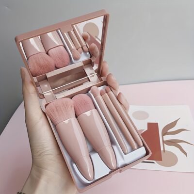 Portable 5-Piece Makeup Brush Set with Mirror Storage Case