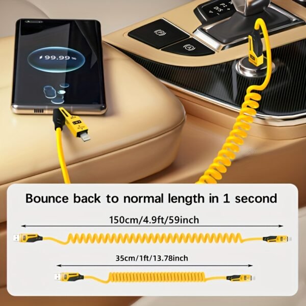 4-In-1 Spring Data Cable 65W Fast Charging Multi-Connector Charging Cable 149.35cm