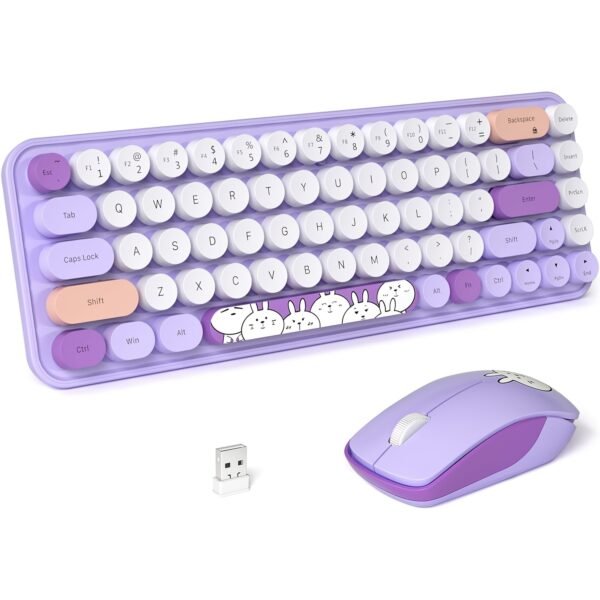 2.4G Wireless Retro Keyboard and Mouse Set with 68-Key Round Keycaps for Laptop PC